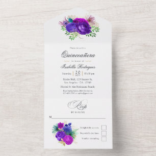 Mardi Gras Watercolor Floral Quinceañera