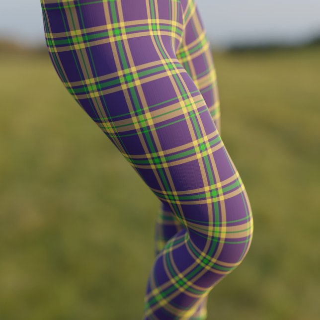 Mardi Gras Xadrez Púrpura Verde Dourada Leggings T (Celebrate Fat Tuesday in style in a pair of Purple Gold and Green Mardi Gras Tartan Leggings)