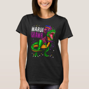 Mardi Grawr T Rex Dinossaur Camisa Mardi Gras Bead