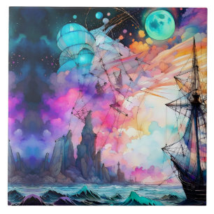 Mares tempestuosos, barco futurista Moon Abstrato