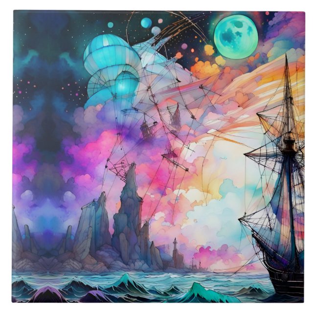 Mares tempestuosos, barco futurista Moon Abstrato (Frente)