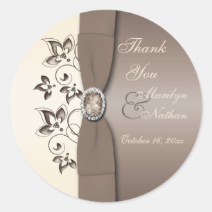 Marfim 3" Monogrammed floral do Mocha etiqueta