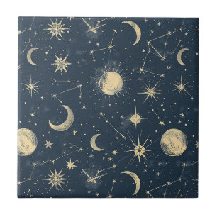 Marfim Antigo Mapa Celestial da Lua Estrela Azul-M