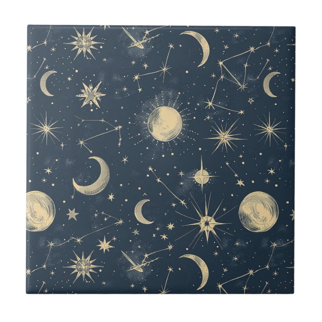 Marfim Antigo Mapa Celestial da Lua Estrela Azul-M (Frente)