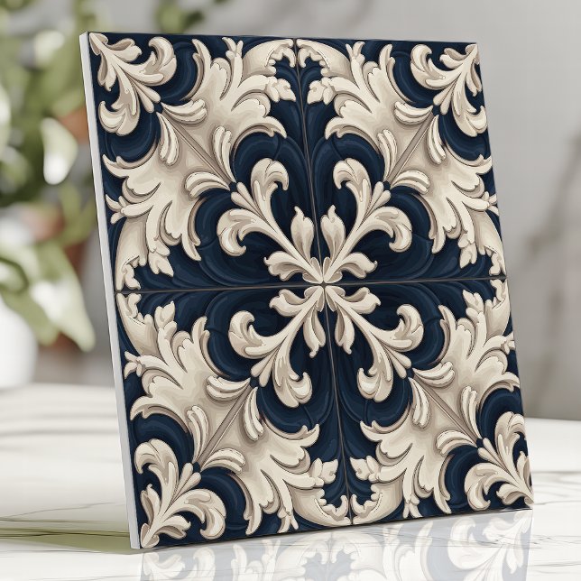 Marfim Barroco Ornamental e Azul Naval (Criador carregado)