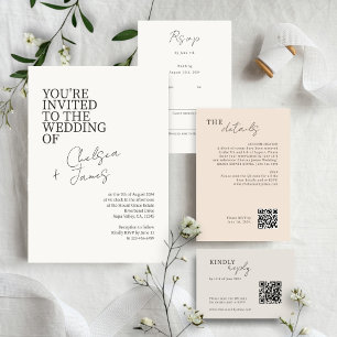 Marfim   Convite de Casamento Minimalista de Scrip
