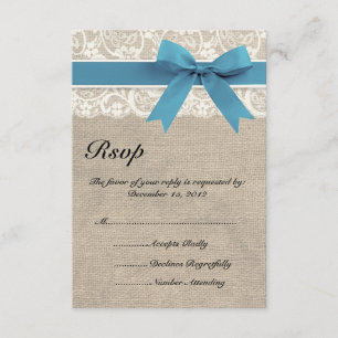 Marfim e cartão azul do olhar RSVP do laço e da