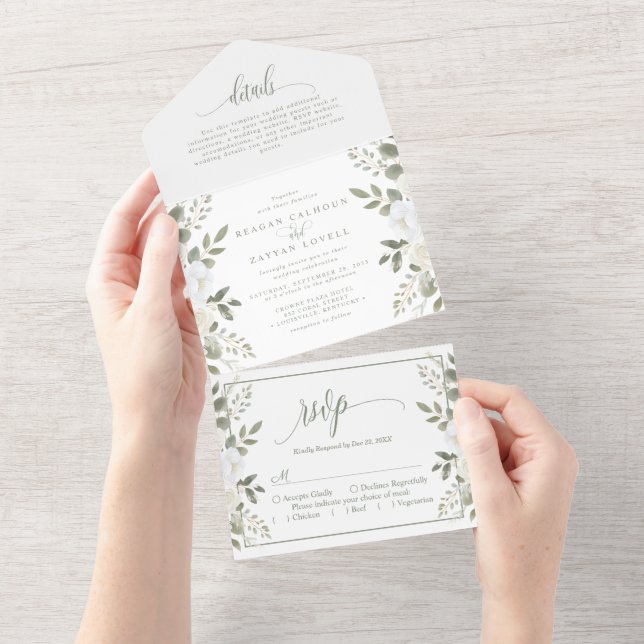 Marfim e Salvia Sofisticado Casamento Floral (Tearaway)