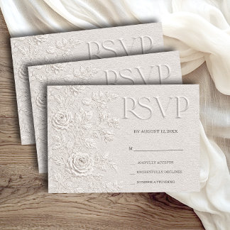 Marfim Falso Relevo Rosa Casamento RSVP