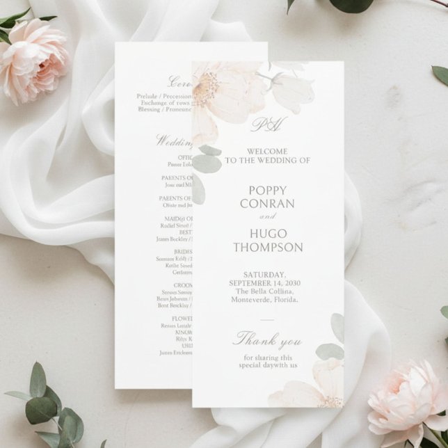 Marfim | Programa de Casamento Floral em Aquarela  (Criador carregado)
