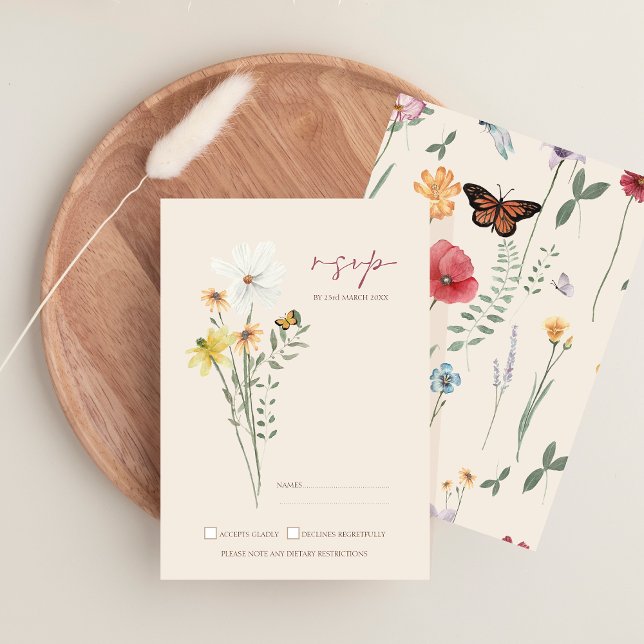 Margarida Amarelo Amarelo Amarelo Casamento RSVP (Whimsical Daisy Yellow Wildflowers Wedding RSVP Card)