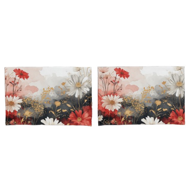 Margarida aquarela vermelha e branca (Frente - conjunto)