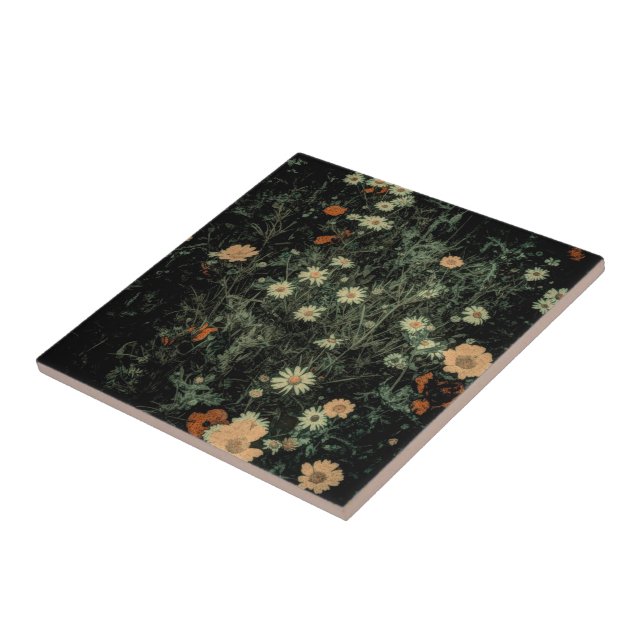 margarida branca boêmica floral preto (Lateral)