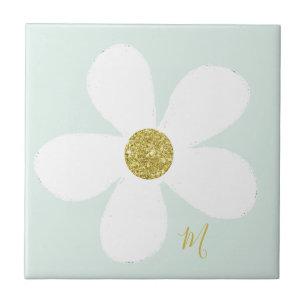 Margarida Branca Simples Floral Dourada Pessoal