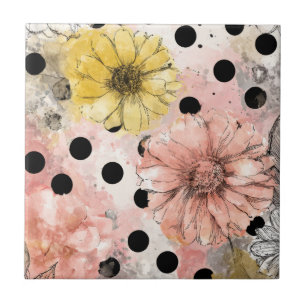 Margarida Floral Rosa e Amarela com Pontos Pretos