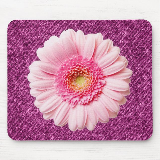 Margarida Rosa em Roxo Denim Boho Mousepad (Frente)