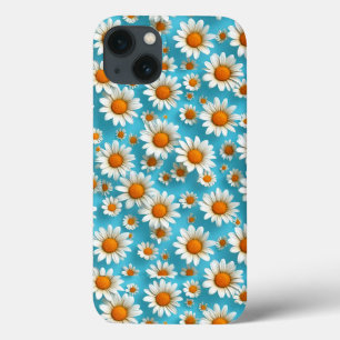 Margaridas Brancas Elegante Design Floral Azul par