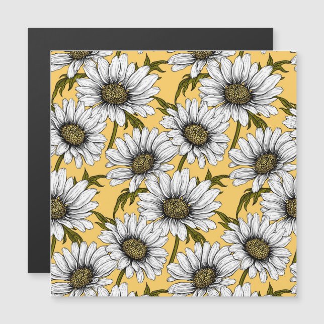 Margaridas brancas, flores silvestres em amarelo (Frente/Verso)