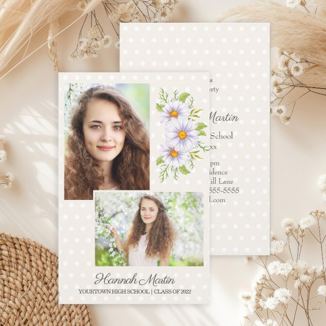 Margaridas Brancas Fofas ORÇAMENTO Festa de Format (Elegant white and cream-colored graduation party photo invitation)