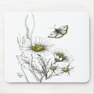 Margaridas e borboleta Mousepad