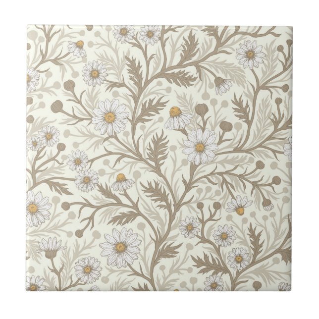 Margaridas em branco e marrom sobre branco fosco (Frente)