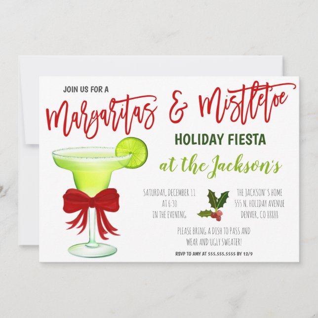 Margaritas e Convite Mistletoe Holiday (Frente)