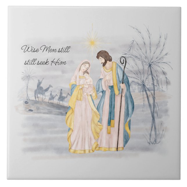 Maria, José e Jesus azul e dourado de Natal  (Frente)