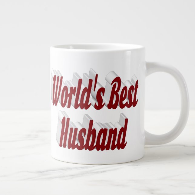 Marido com uma caneca gigante de café de meia-text (Direita)