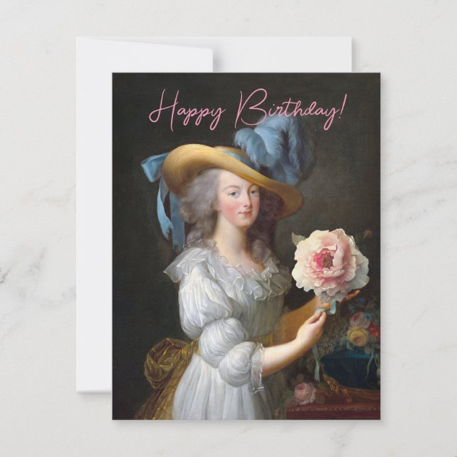 Marie Antoinette com peônia rosa Feliz Aniversário (Frente)