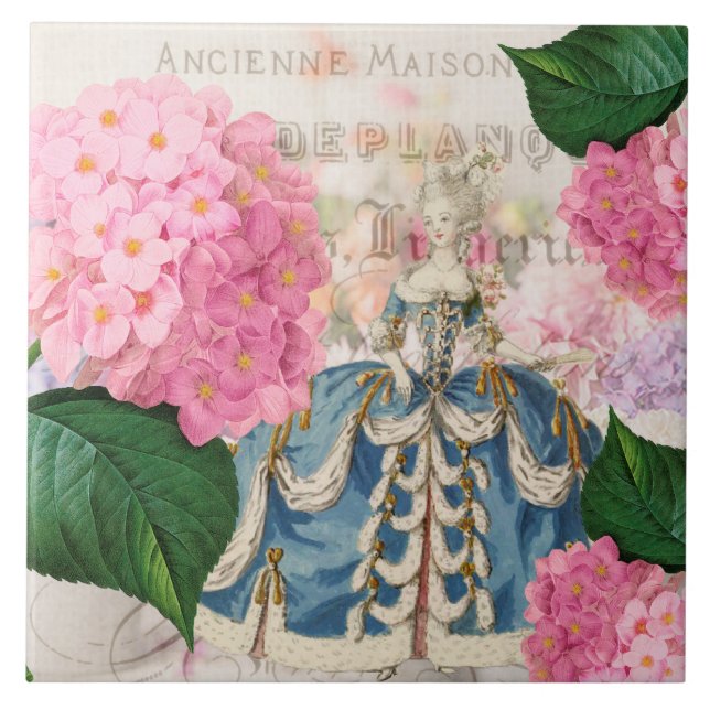 Marie Antoinette Pink Hydrangea Azulejo cerâmica (Frente)