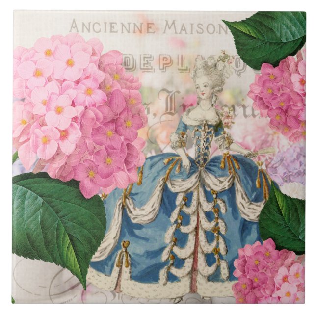 Marie Antoinette Pink Hydrangea Azulejo cerâmica (Frente)