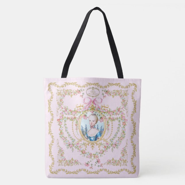 Marie Antoinette pink rose frame tote bag (Frente)