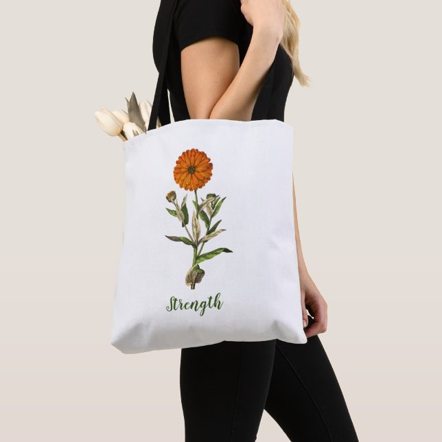 Marigold Força Inspiracional Floral Tote Bag (Close Up)