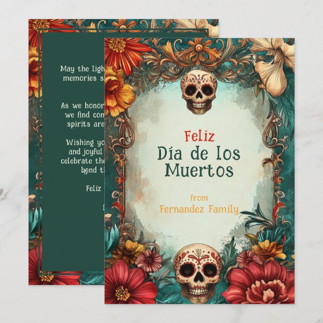 💀 🎉 Marigold Memoir Día de Muertos Card (Frente/Verso)