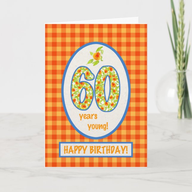 Marigolds e Check Gingham: 60º Cartão de Aniversár (Frente)