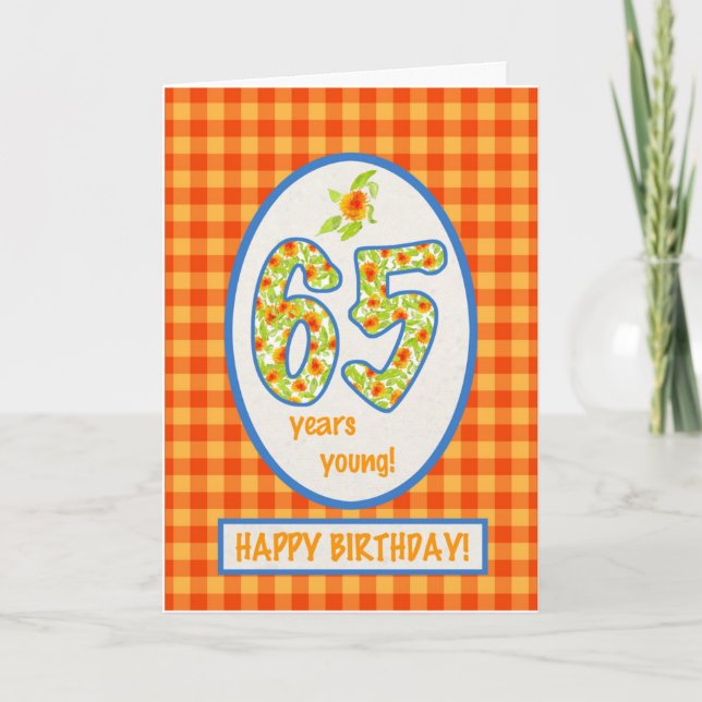 Marigolds e Check Gingham: 65º Cartão de Aniversár (Frente)