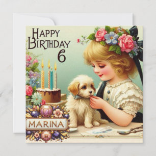 MARINA 6 ANOS ~ Cartão de Aniversário ~ Puppy ~