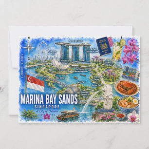 Marina Bay Sands Singapura Mapa em Aquarela Cartão