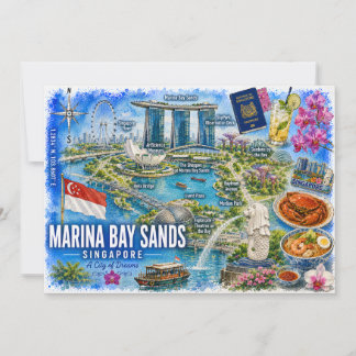 Marina Bay Sands Singapura Mapa em Aquarela Cartão