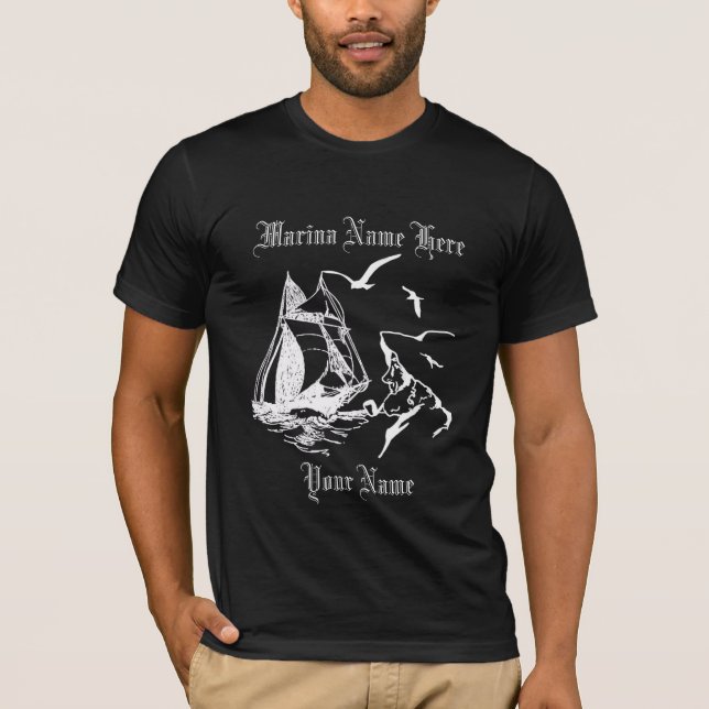 Marina Sailboat Sailor Mens Camiseta Preta Persona (Frente)