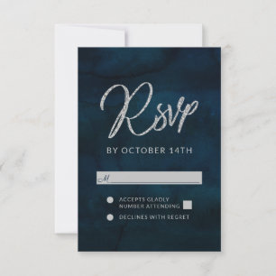 Marinha Brilho Azul Escuro Prata Casamento RSVP Re