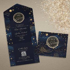 Marinha Celestial Código QR Casamento Dourado