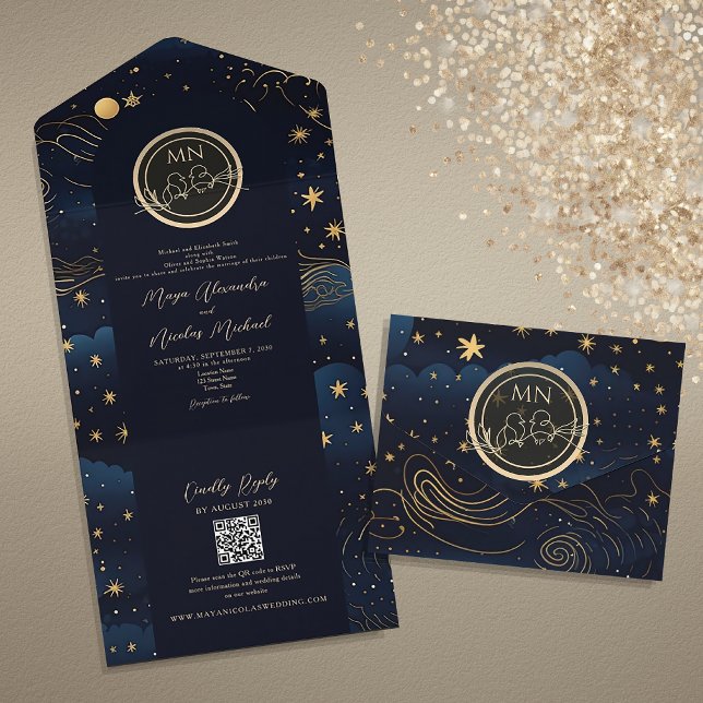 Marinha Celestial Código QR Casamento Dourado (Criador carregado)