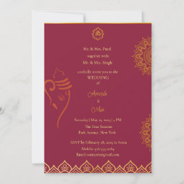 Marinha de casamento indiana e convite para ouro