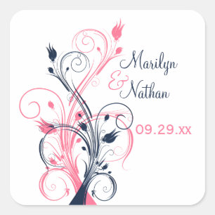 Marinho 1,5" floral branco cor-de-rosa etiqueta do