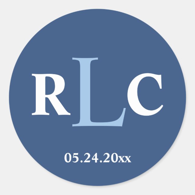 Marinho azul 3, monograma inicial, etiqueta de cas (Frente)