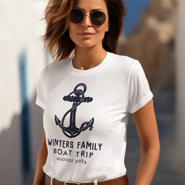 Marinho Azul Ancorar  de Triagem de Embarcação da  (Nautical Family Boat Trip Navy Blue Anchor Custom Tri-Blend Shirt)