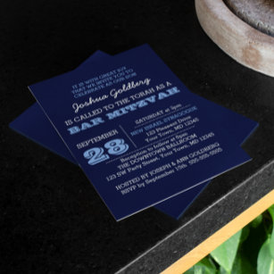 Marinho Azul Bar Mitzvah Convite com Nome Logotipo