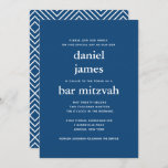 Marinho Azul, Bar Moderno Mitzvah II Convite<br><div class="desc">Este convite moderno apresenta letras brancas arrojadas na frente e um padrão moderno no verso. Use o formulário modelo para adicionar seu texto personalizado. O recurso Personalizar pode ser usado para alterar a fonte,  o layout e as cores.</div>