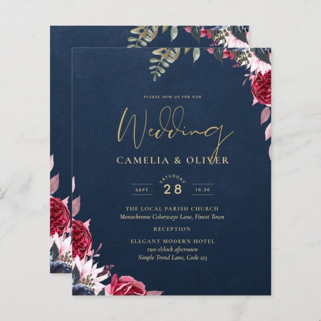 Marinho Azul Berry Floral Burgundy Fall (Frente/Verso)